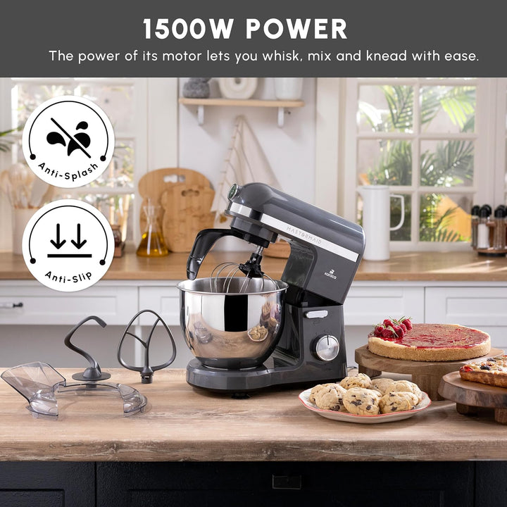Karaca Mastermaid Chef Pro Double Armed Küche Koch 1500W Space Gray, Glänzend Cream, 1500W, 5 L Mixe