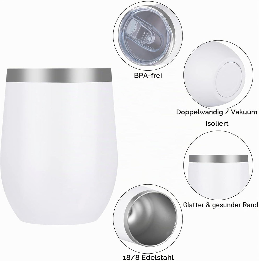 Joymaking 4 Stück Weinbecher Edelstahl, Stemless Weinbecher mit Deckel, Doppelwandige Unbreakable Tr