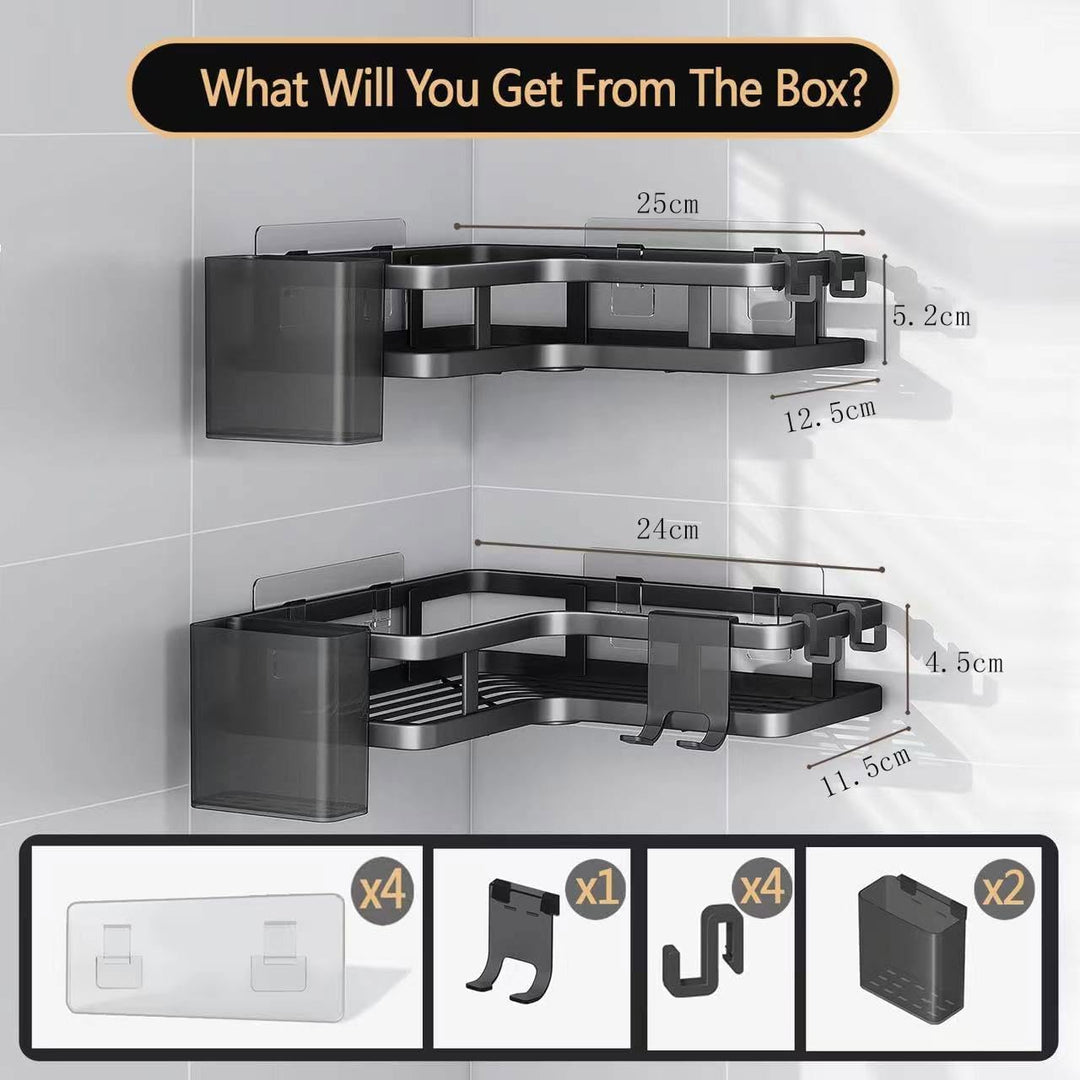ZVZM Duschablage Ohne Bohren Schwarz Eckregal, 5 Stück Duschregal Schwarz Ecke, Badezimmer Organizer