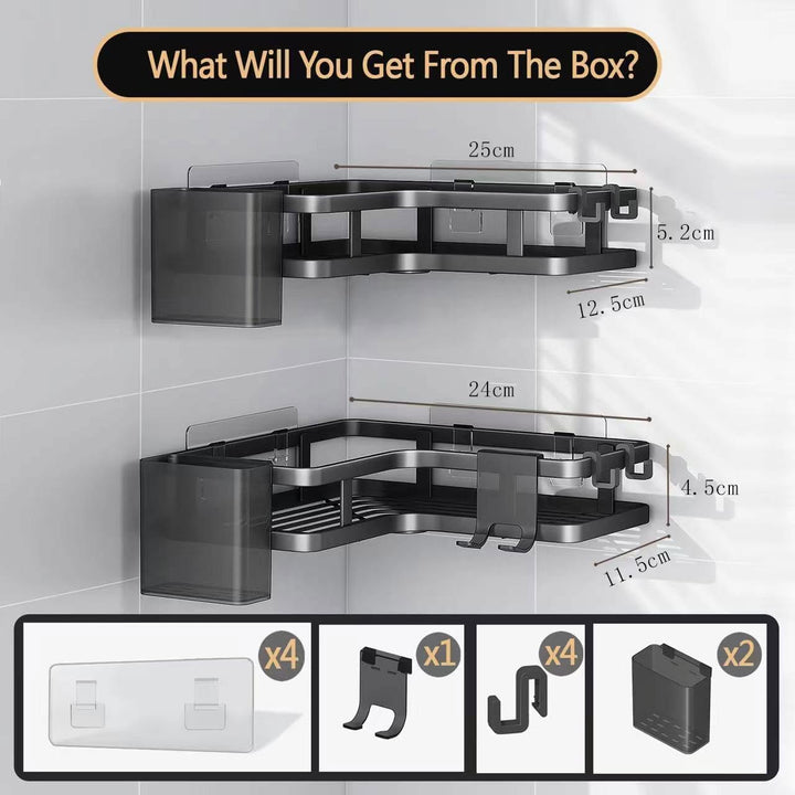 ZVZM Duschablage Ohne Bohren Schwarz Eckregal, 5 Stück Duschregal Schwarz Ecke, Badezimmer Organizer