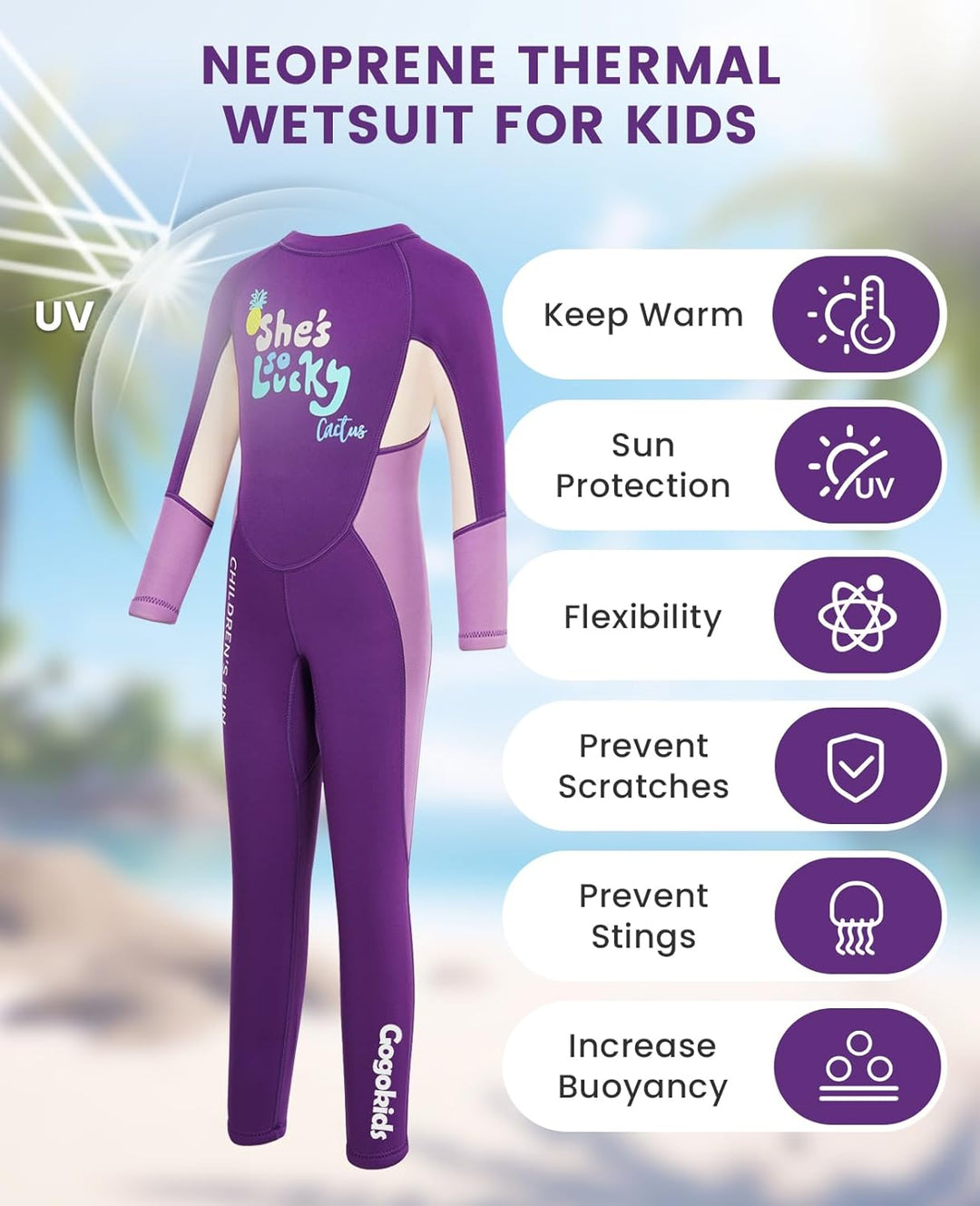 Gogokids Kinder Neoprenanzüge Thermische Badeanzüge, Mädchen Rash Guard Einteiler Bademode 2.5mm Neo