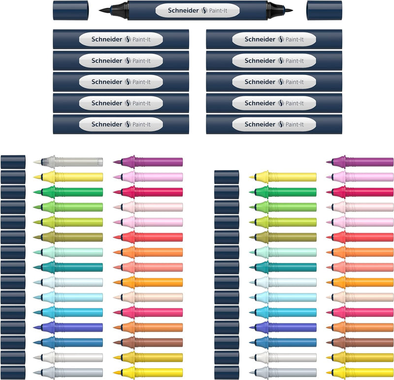 Schneider 040 Paint-It Twinmarker Komplettset (Brush Tip & 1,0 mm Rundspitze,farbintensive Tinte auf
