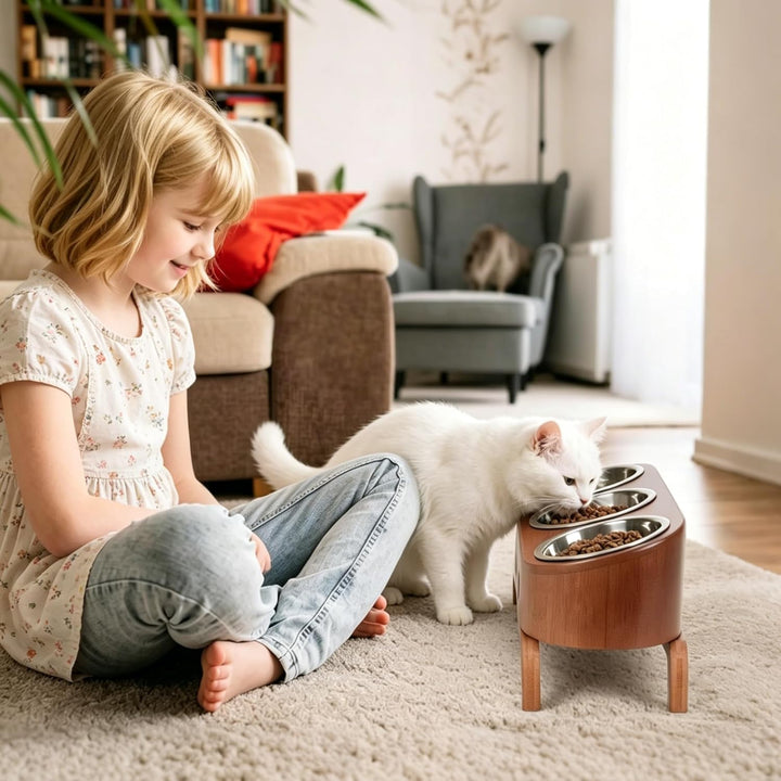 JAZUIHA Katzennapf Erhöht, geneigte Futternapf 3er Set, ergonomischer Fressnapf höhenverstellbar, Fu