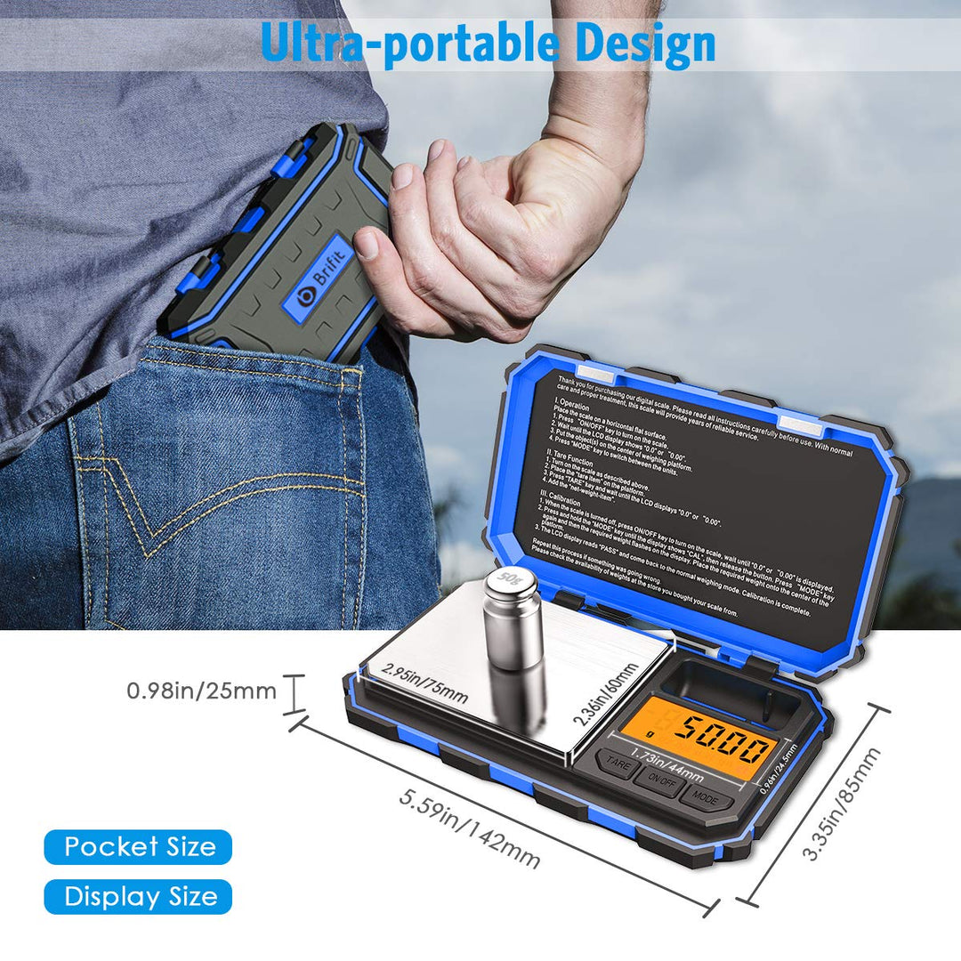 Brifit Feinwaage 0,01g, 200 x 0.01g Taschenwaage Digitalwaage mit EIN 50g Edelstahl Kalibriergewicht