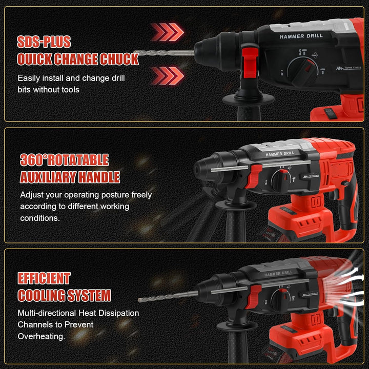 Professional Bohrhammer 600W kompatibel für Milwaukee 18V Akku(ohne Akku),Abbruchhammer Geschwindigk