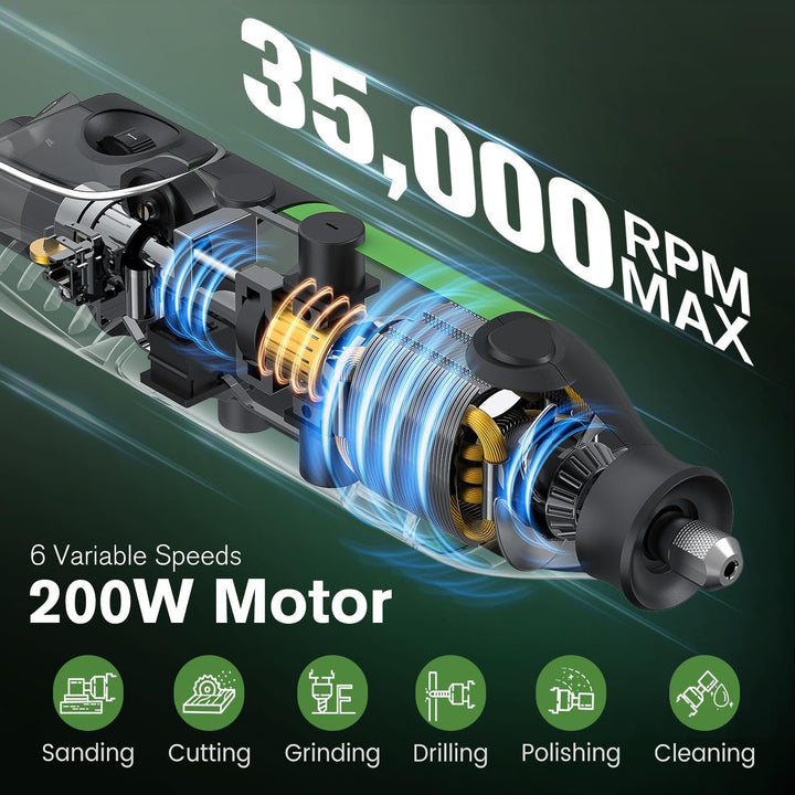 Multifunktionswerkzeug 200W Rotationswerkzeug Ginour Drehwerkzeug mit 129 Zubehör und 6 Aufsätze 6 V