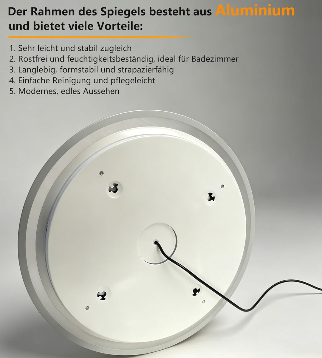 SVNR LED Spiegel mit Beleuchtung rund Ø60 cm – Modernes Badezimmer Spiegel mit Touch Control, 3 Farb