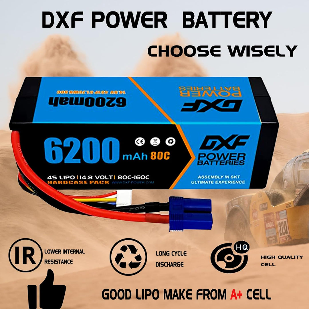 DXF 4S LiPo EC5 Akku 14,8V 80C 6200mAh Hardcase Batterie mit EC5 Steck für RC Auto, RC Flugzeug, RC