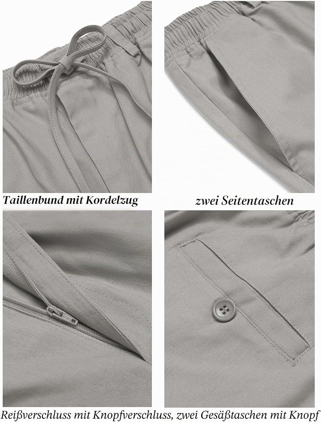 COOFANDY Herren Leinenhose mit Kordelzug Leicht Sommerhose Freizeithose Einfarbig Hose Lang für Männ