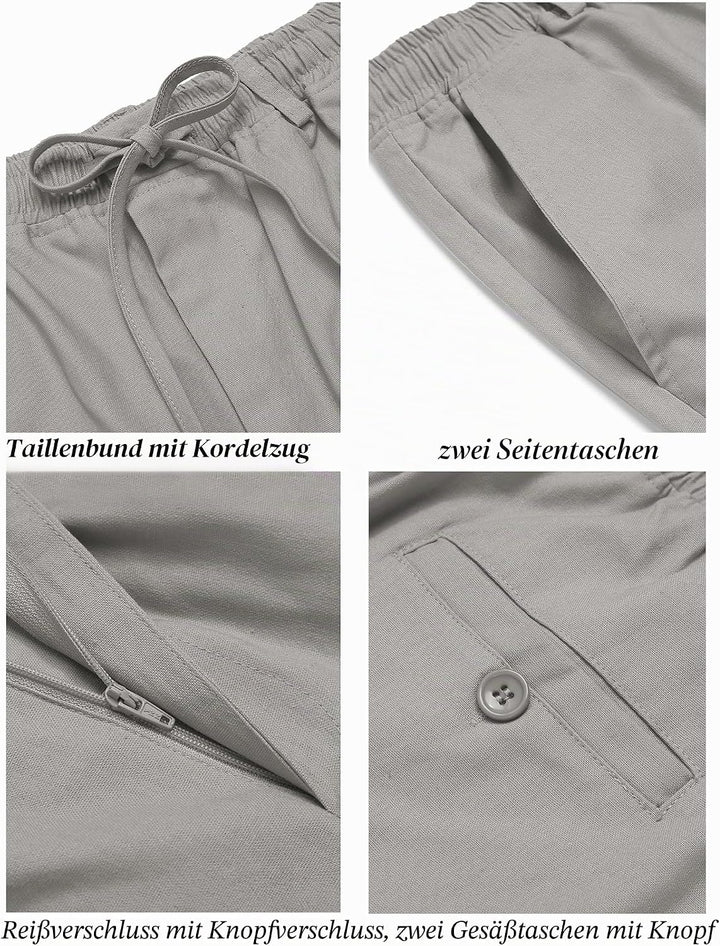 COOFANDY Herren Leinenhose mit Kordelzug Leicht Sommerhose Freizeithose Einfarbig Hose Lang für Männ