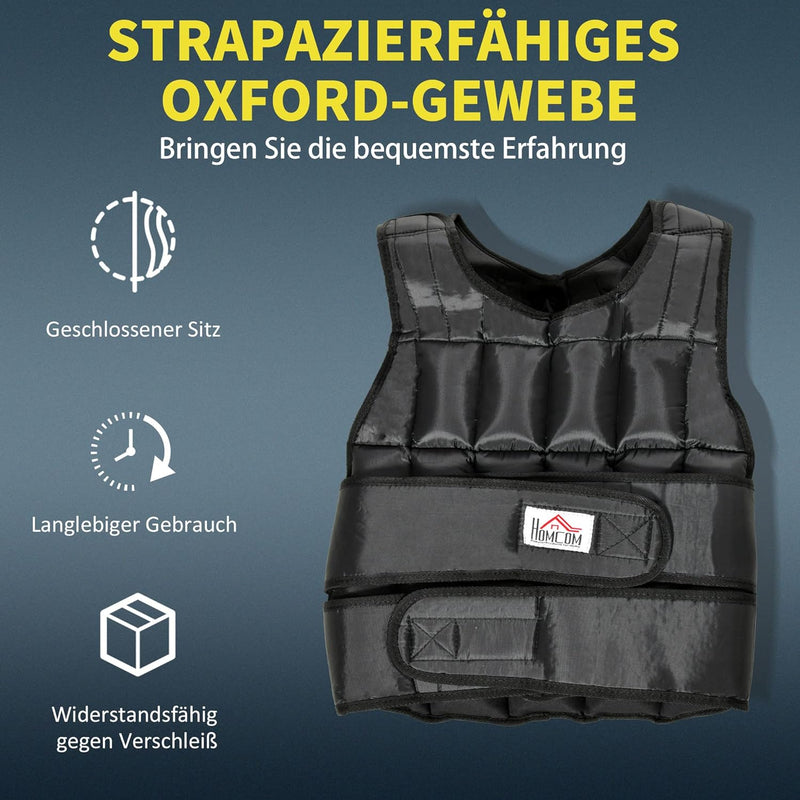 HOMCOM 30 kg Gewichtsweste Trainingsweste mit 35 Gewichtssäcke Verstellbar Krafttraining Fitness Oxf