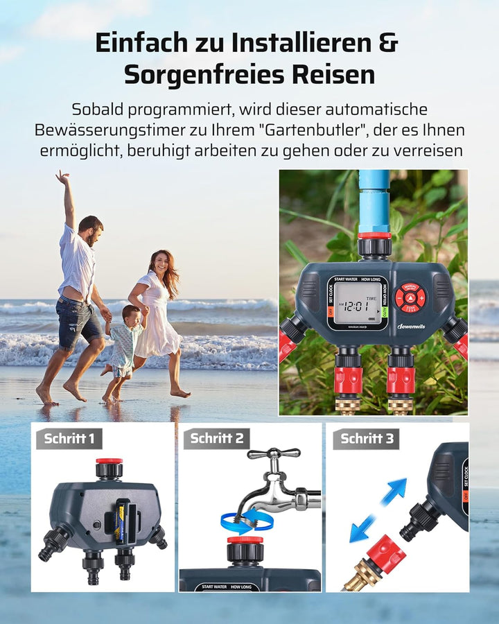 DEWENWILS Bewässerungscomputer 4 Ausgänge, 4 Bewässerungsprogramme für Jede Zone, Garten Bewässerung