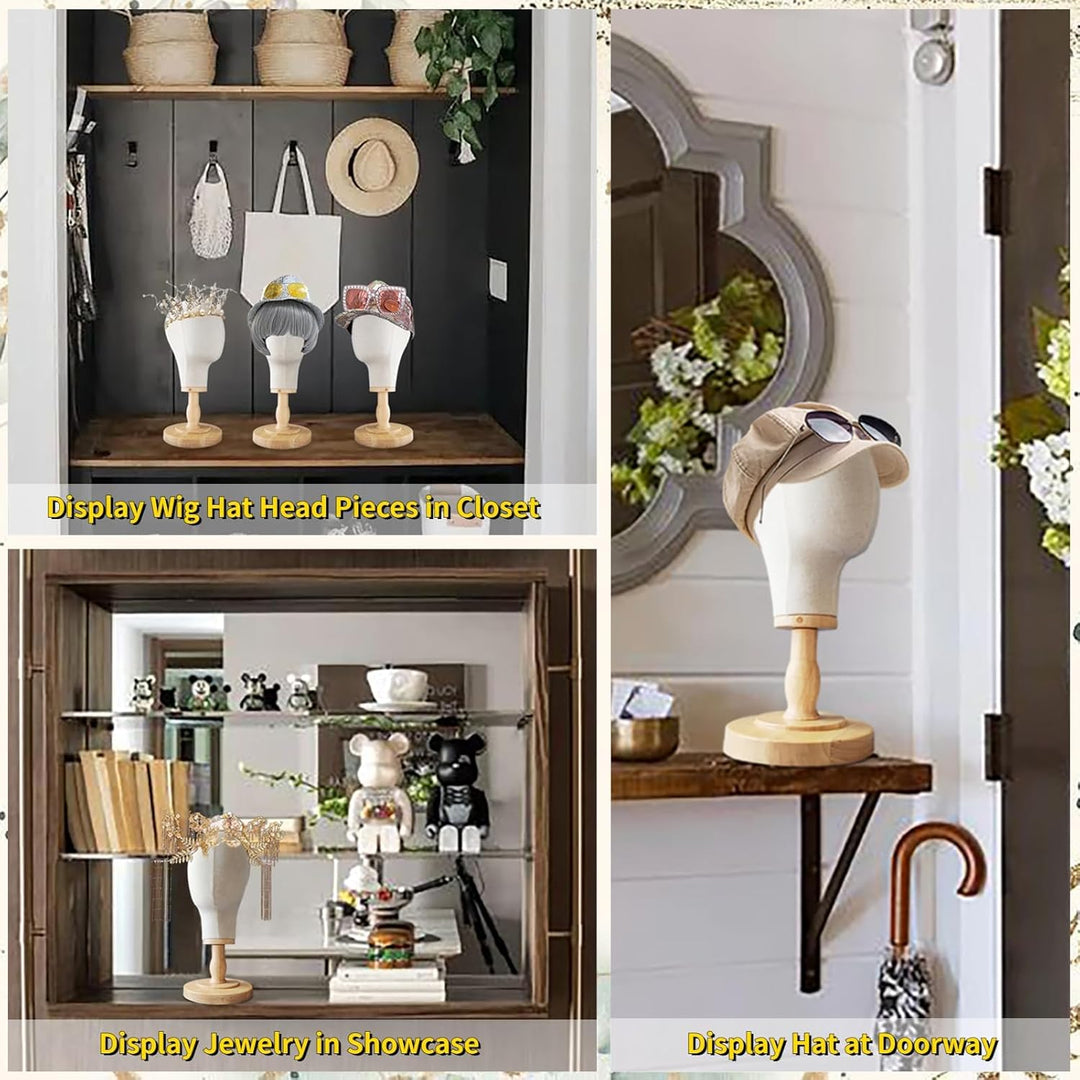 Perückenkopf-Ständer, 53,3 cm, Mannequin-Kopf, Kuppel, Leinwand + abnehmbarer Holzständer, Hutkappen