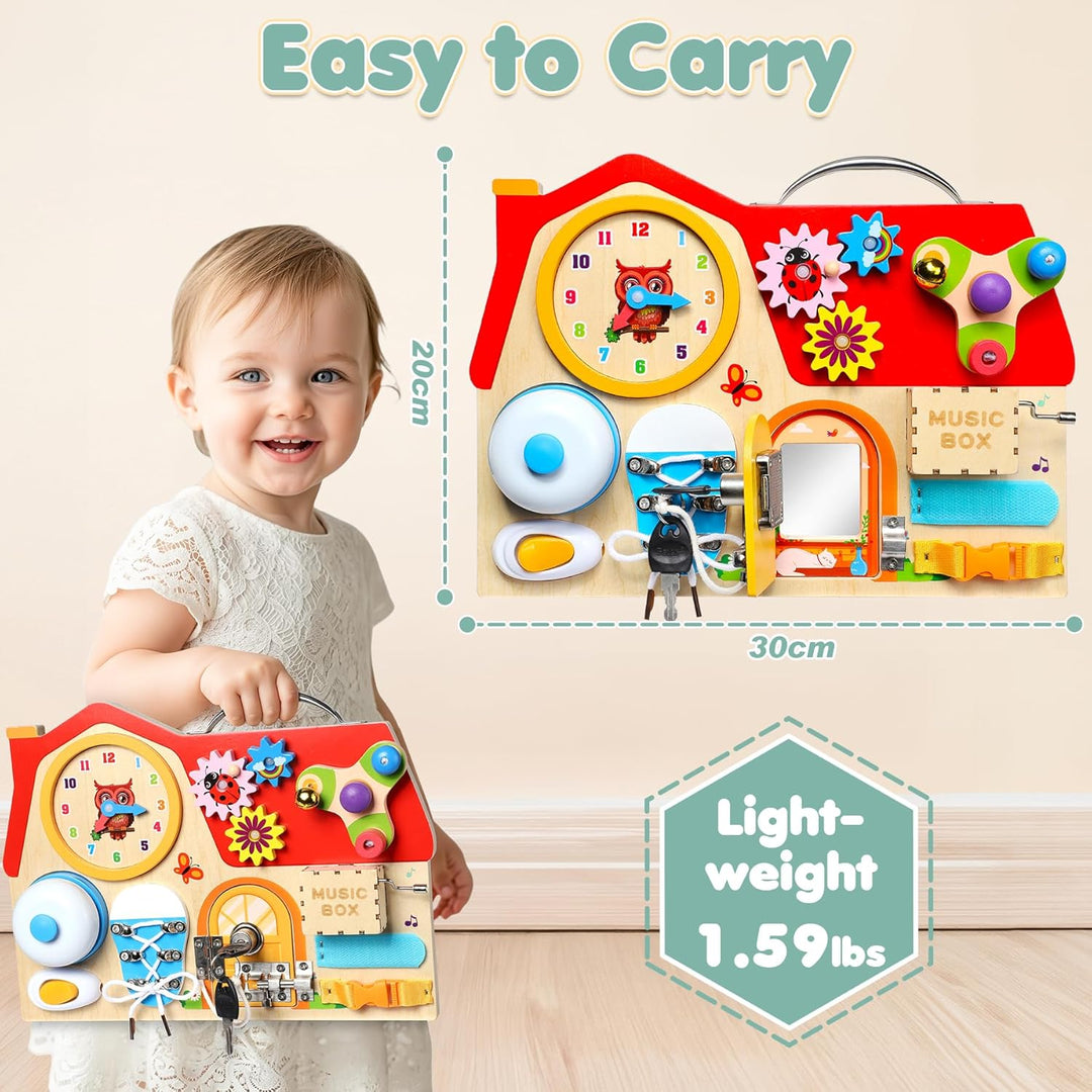 Wooden Busy Board für Kinder, Activity Board Montessori Spielzeug für 2 3 4 5 Jahre Mädchen Junge, M