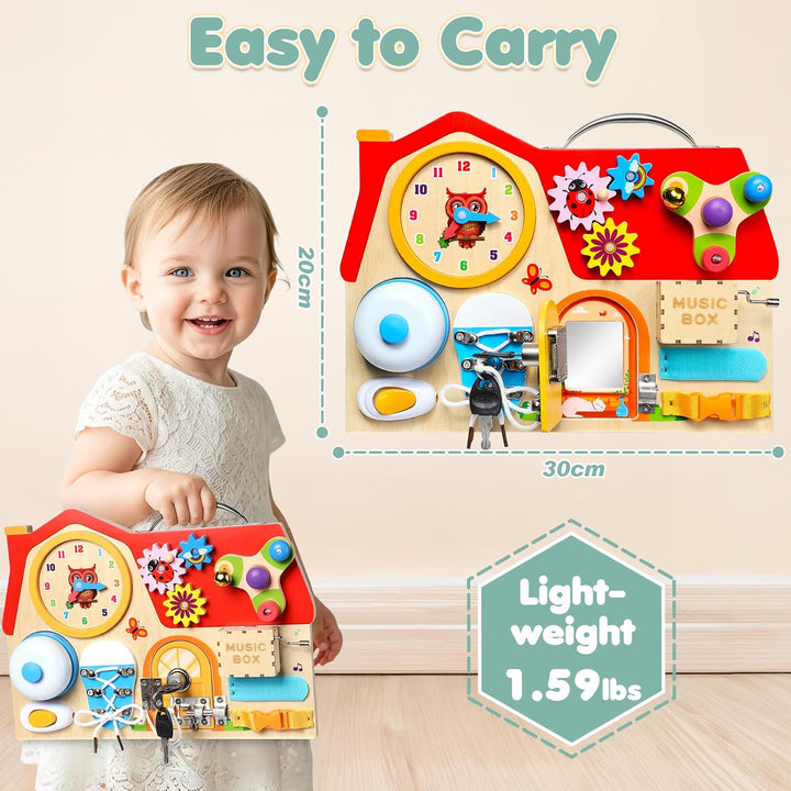 Wooden Busy Board für Kinder, Activity Board Montessori Spielzeug für 2 3 4 5 Jahre Mädchen Junge, M