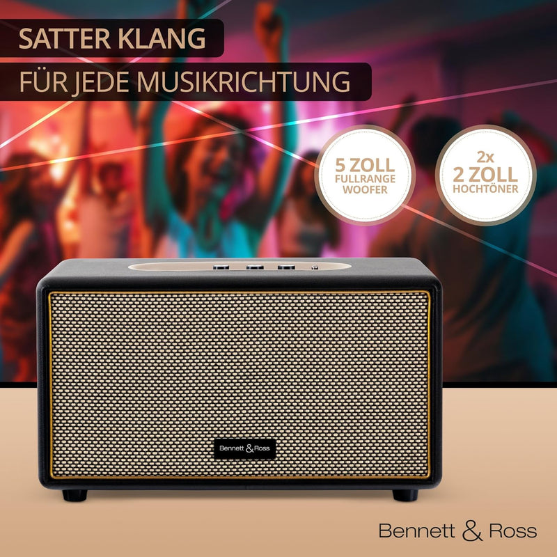 Bennett & Ross BB-860BK Blackmore - Retro Bluetooth Lautsprecher in Lederoptik - Vintage Speaker mit