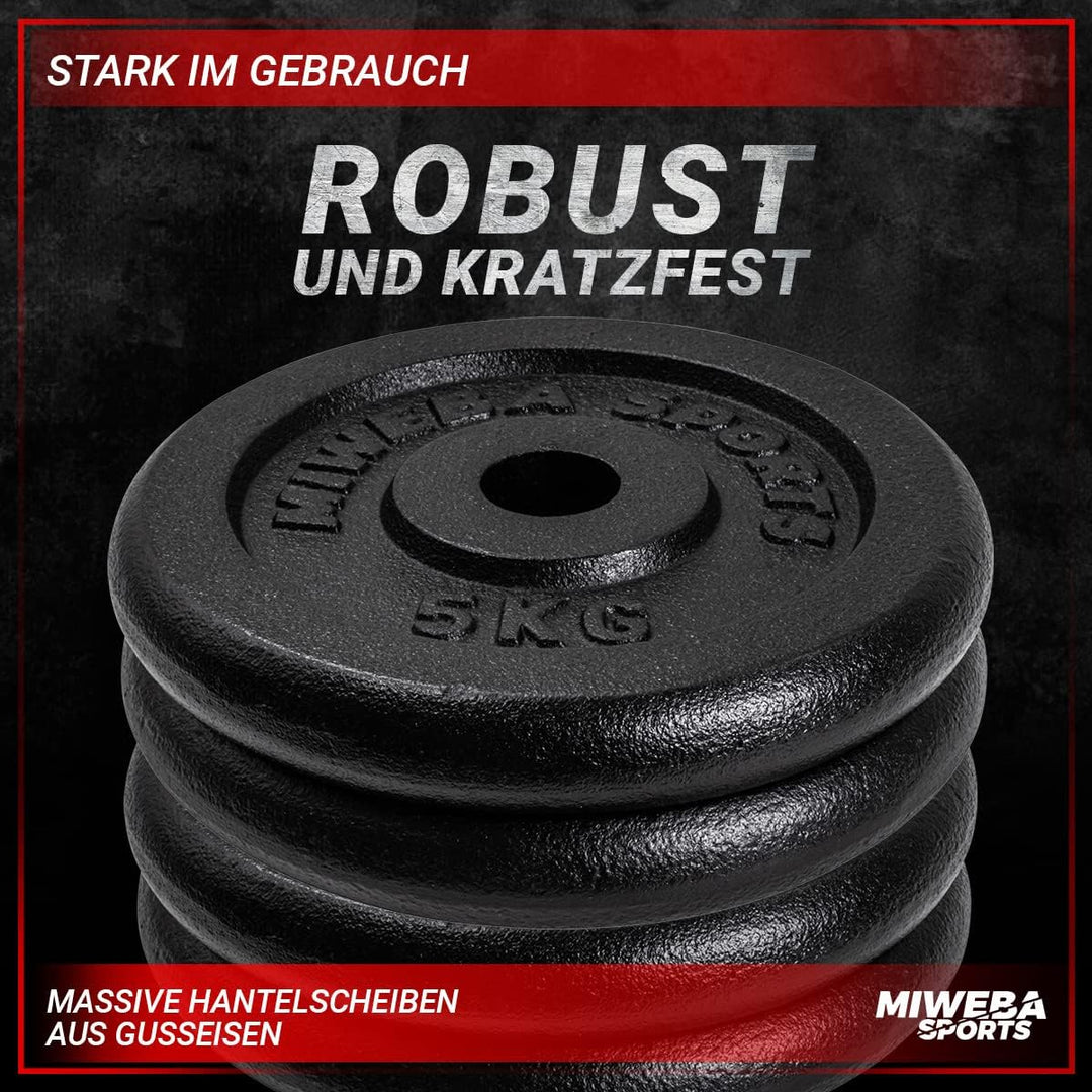 Miweba Sports Hantelscheiben Set HSG | 𝐏𝐫𝐨𝐟𝐢 Hanteln - 1.25-10.0 Kg Hantelscheibe - Hantel Scheiben