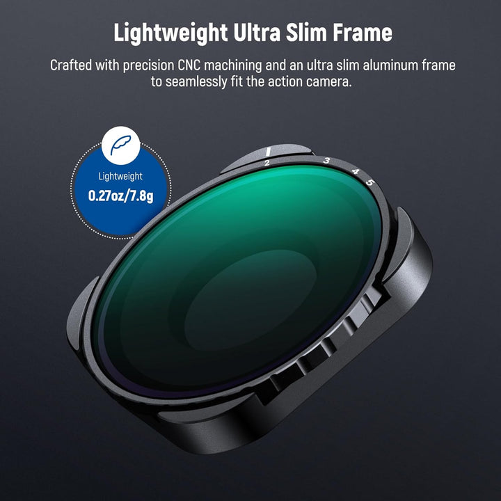 NEEWER Variabler ND Filter, kompatibel mit GoPro 13 12 11 10 9, ND4-32 2-5 Stop, aufschraubbarer Gra