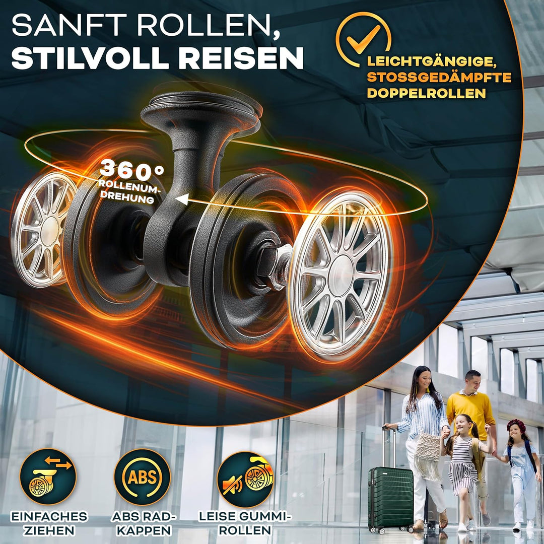 tillvex® Reisekoffer Set 4-teilig + Gepäckwaage, 8X Koffergurte & 4X Kofferanhänger | Kofferset 4 Ro