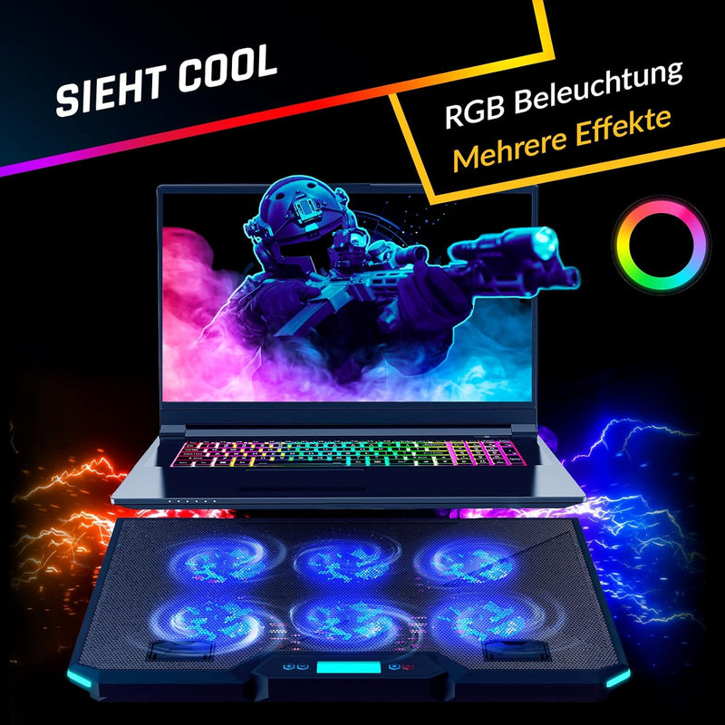 KLIM Glacier Laptop Kühler - NEU 2023-6 Fans Laptop Kühler Stand mit RGB-Hintergrundbeleuchtung - 11