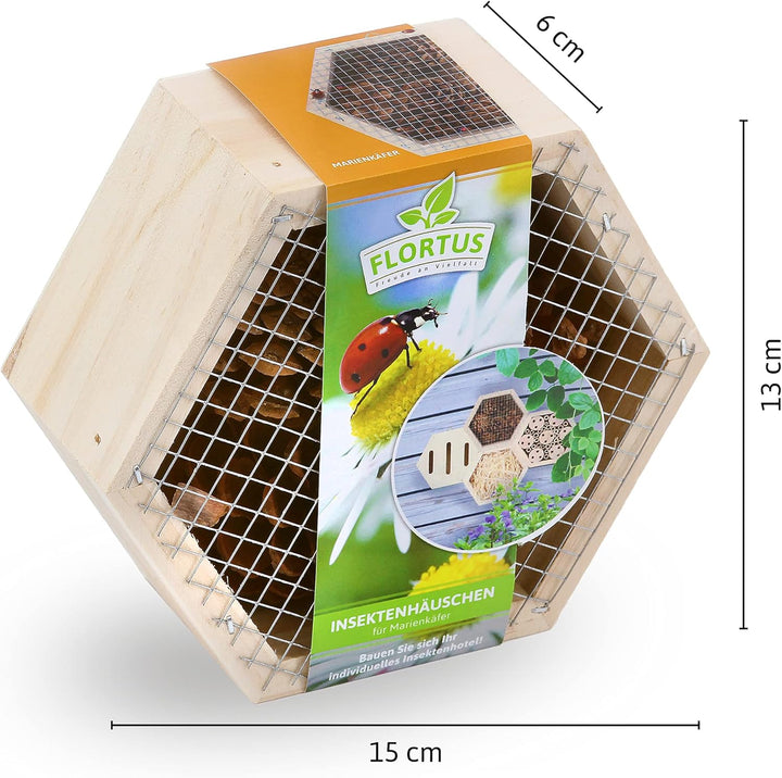FLORTUS Insektenhotel Marienkäfer | naturbelassenes Marienkäferhaus 15 x 13 x 6 cm | Ladybug Haus fü