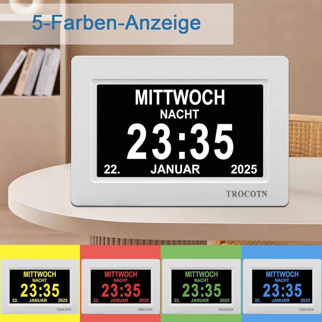 TROCOTN 7 Zoll Digitaluhr Tagesuhr Grosses Display Wecker Wanduhr (weiss) 7 Zoll Weiss, 7 Zoll Weiss