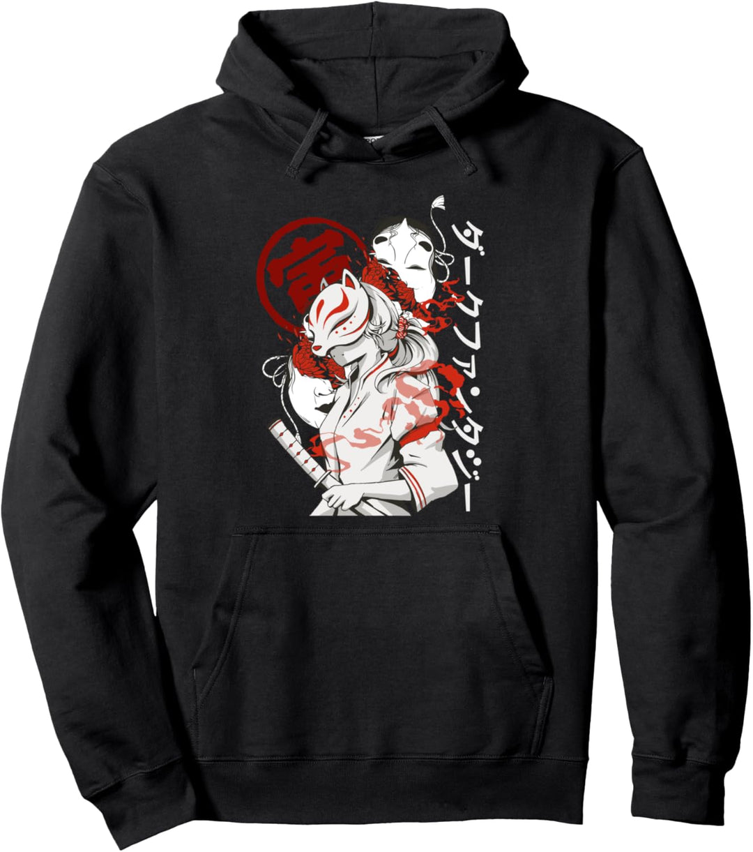 Japanische Samurai Anime Girl Kitsune Maske Pullover Hoodie