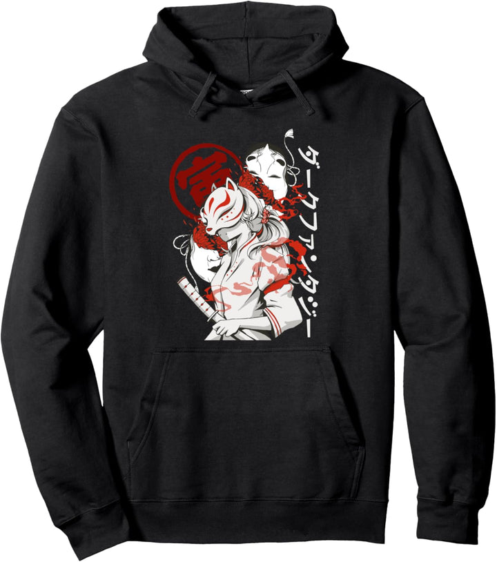Japanische Samurai Anime Girl Kitsune Maske Pullover Hoodie
