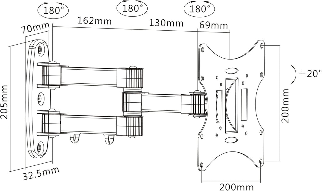 PureMounts PM-Basic2-37 flache Wandhalterung, neigbar, schwenkbar, ausziehbar, f▒r Fernseher / Monit