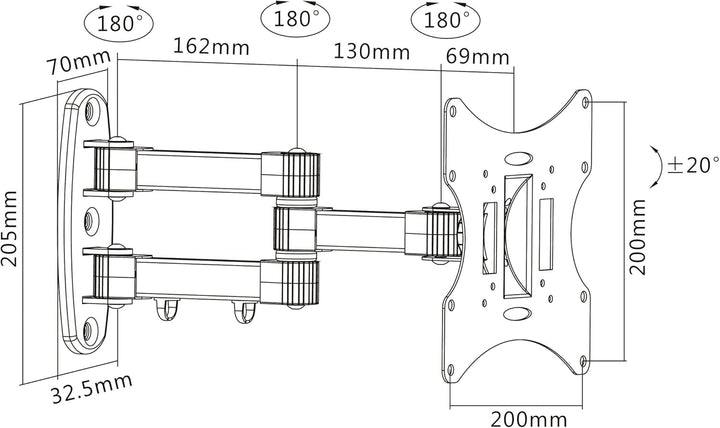 PureMounts PM-Basic2-37 flache Wandhalterung, neigbar, schwenkbar, ausziehbar, f▒r Fernseher / Monit