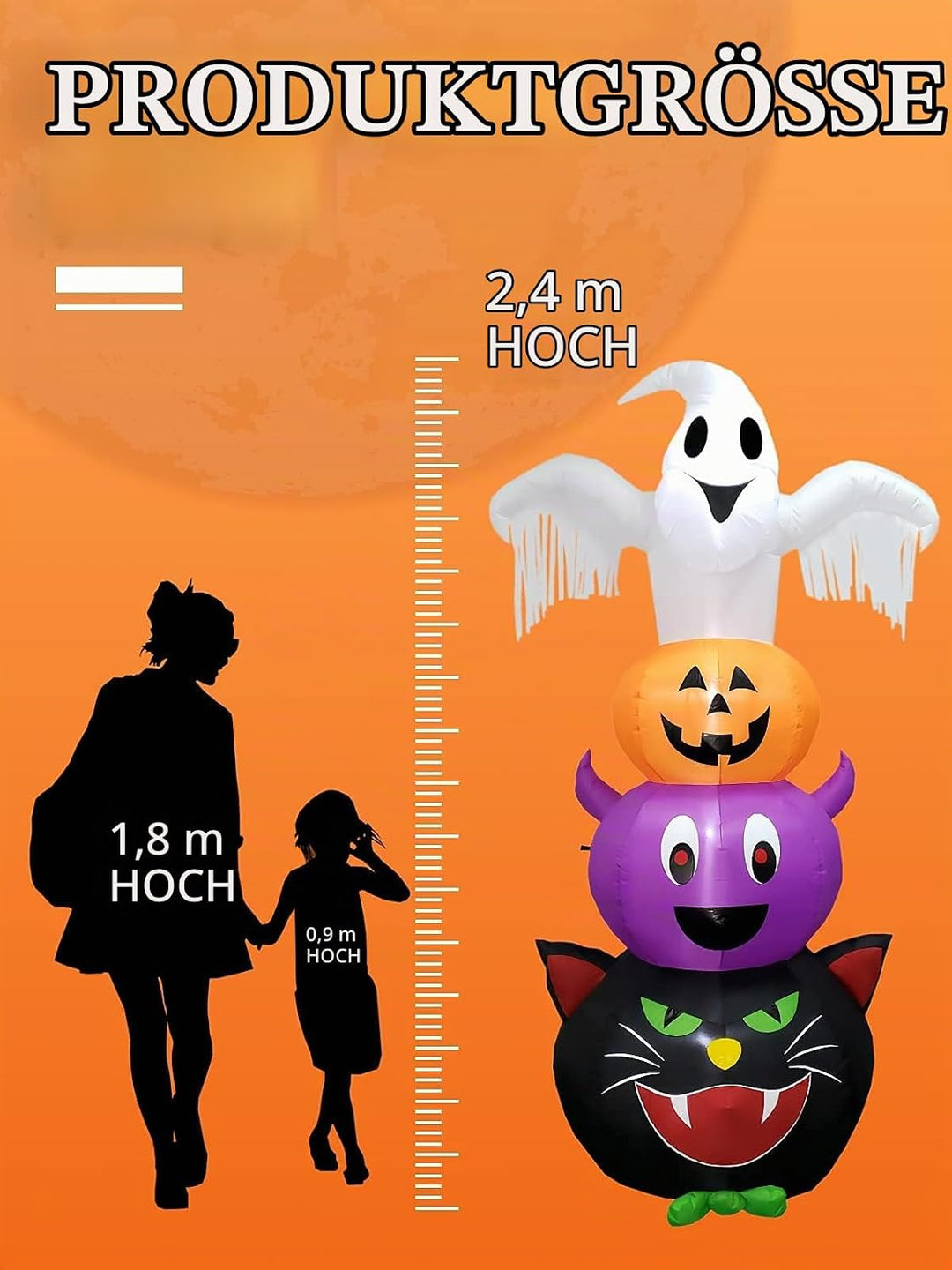 8FT Halloween Ghost Inflatables, Ghosts Pumpkins Fledermaus Schwarze KatzeAufblasbar Deko Dekoration