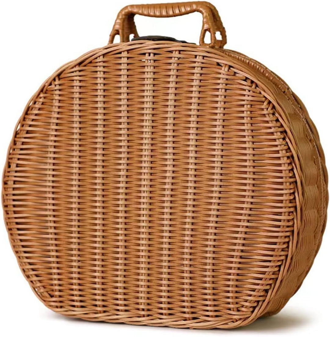 Rattan Aufbewahrungskorb Koffer, Rattan-Koffer mit Hand kleine Koffer Vintage-Koffer Gewebter Aufbew