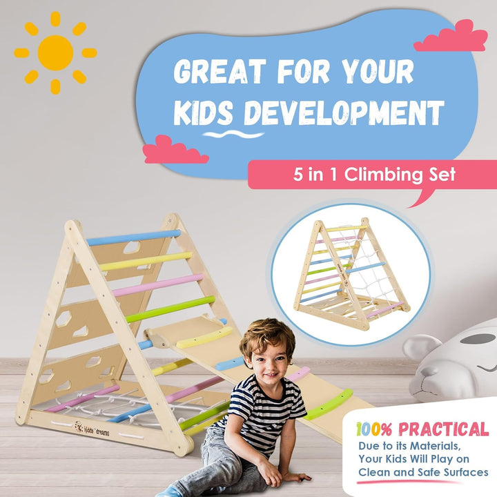 CCLIFE Kletterdreieck mit Rutsche ab 1 Jahr 5 in1 Montessori Klettergerüst Indoor Pikler Dreieck Kin