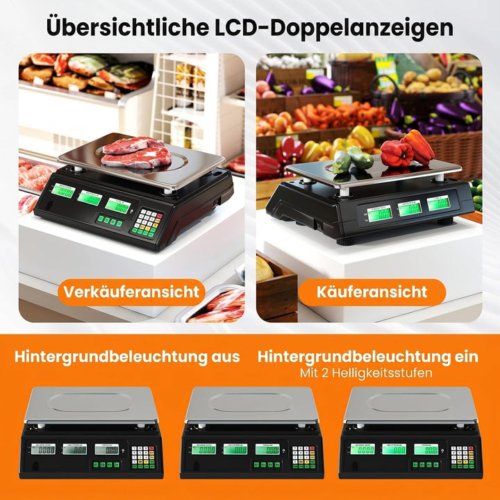 COSTWAY Digitale Ladenwaage 40kg / 5g Genauigkeit, Preiswaage Digitalwaage