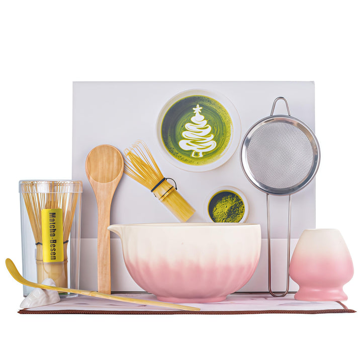 Matcha Set - 8 stuck Vollständiges Matcha Tee Zeremonie Set mit Chasen, Chasen-Ständer,Teeschale, Lö