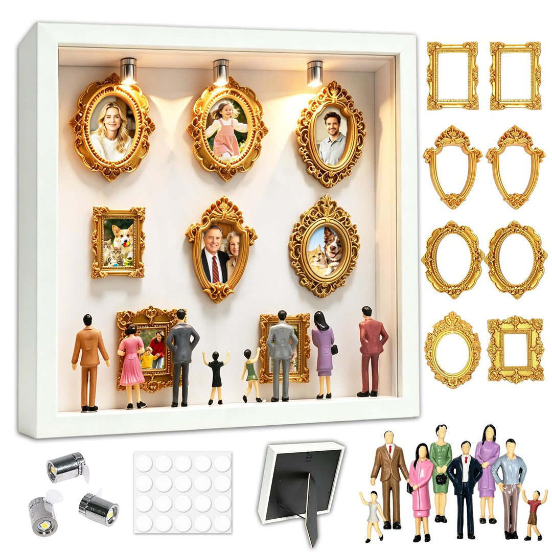 DIY Mini Museum Silhouetten Box mit LED, Mini Bilderrahmen Vintage, Shadow Box Bilderrahmen Set, Fot