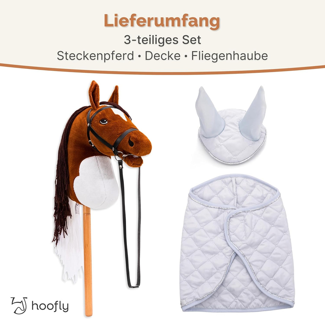 Hobby Horse Set – Grosses Steckenpferd für Kinder mit Decke & Fliegenhaube | Komplettes Hobby Horsin