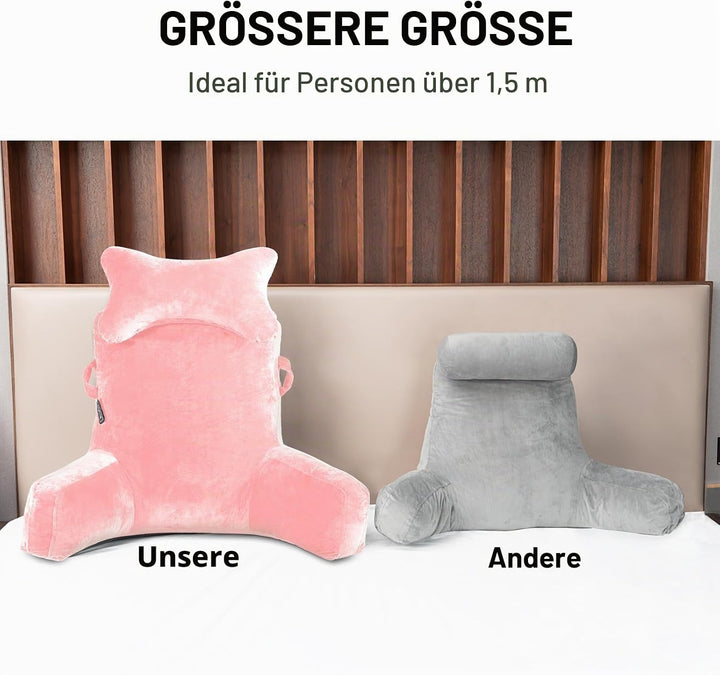 SLIGUY Lesekissen-Bettruhe-Kissen mit abnehmbarer Nackenrolle &amp; höherem Stützarm zum Sitzen im Bett,