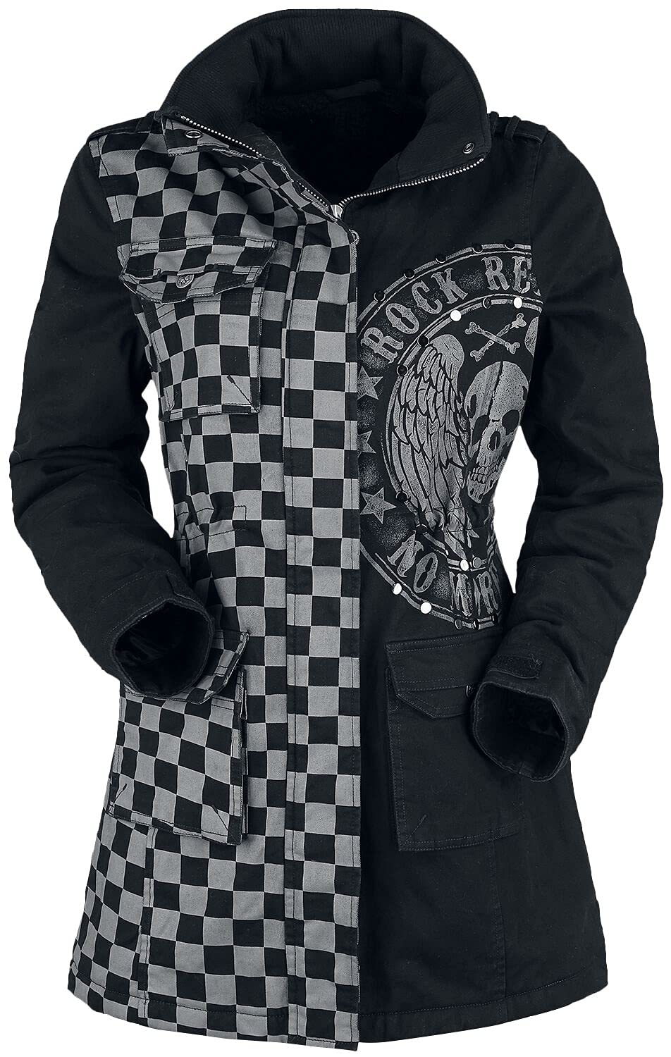 Rock Rebel by EMP Damen schwarz-graue Jacke mit Nieten und Print S grau/schwarz, S grau/schwarz