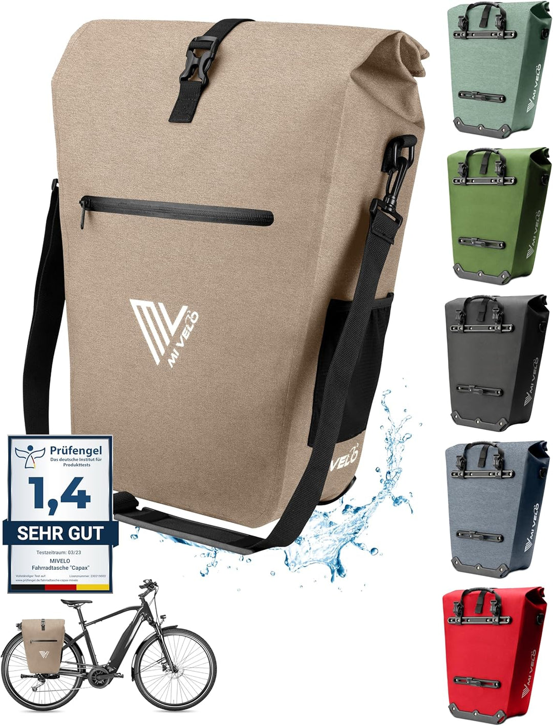 MIVELO 2in1 Fahrradtasche Gepäckträgertasche wasserdicht 100% PVC frei + Laptopfach + Schloss – Fahr