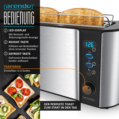 Arendo - Edelstahl Wasserkocher 1,5 Liter mit Temperaturauswahl + Arendo Edelstahl Toaster Langschli