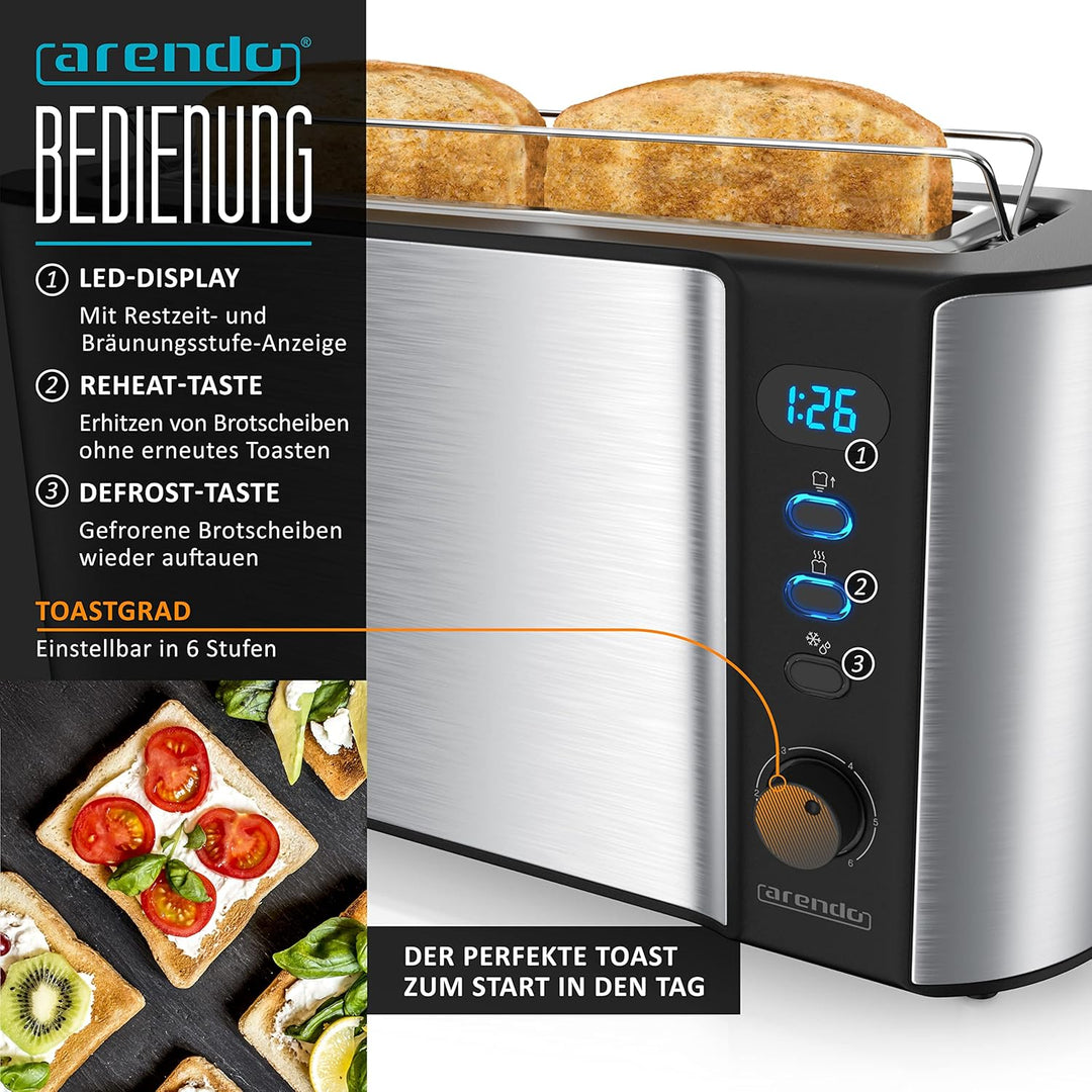 Arendo - SET Toaster FRUKOST mit Eierkocher SEVENCOOK Edelstahl Silber, Toaster 2 Scheiben LED-Displ