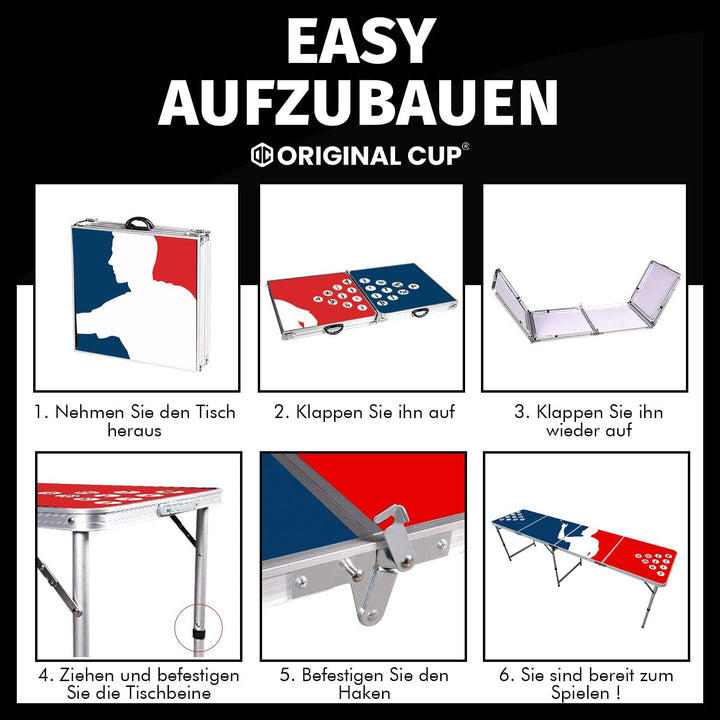 Beer Pong Offizieller Player Tisch mit Becherhalterung | Full Pack | Inkl. 1 Tisch + 120 53cl Becher