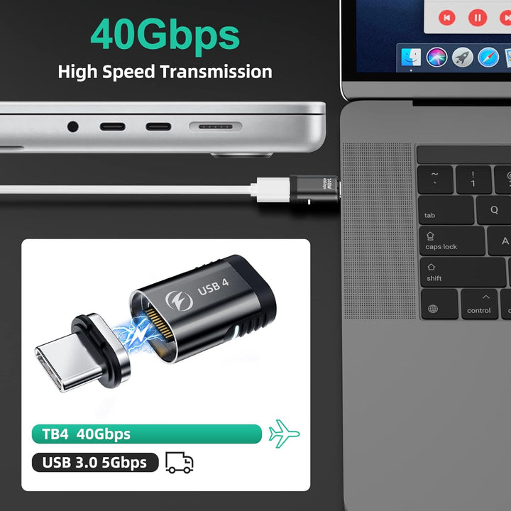 140 W magnetischer USB-C-Adapter, 2er-Pack, gerader USB 4-Magnetanschluss, 40 Gbit/s, unterstützt 8