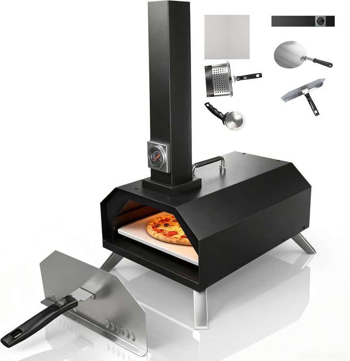 Karinear Pellet Pizzaofen, Outdoor Pizzaofen mit Pizzastein, Zubehör, Holzpellets 12-Zoll, max. 540℃