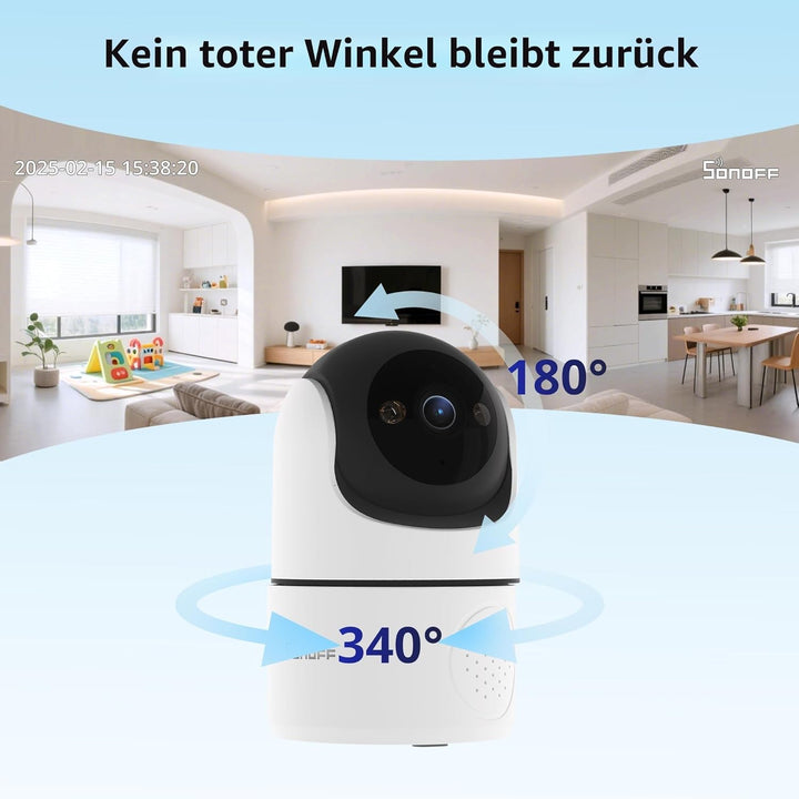 SONOFF Indoor Überwachungskamera 1080P, CAM-PT2 Schwenk-/Neige-WLAN-Kamera mit 360°-Sicht, Bewegungs