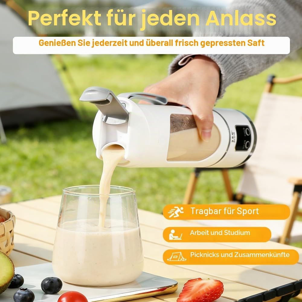 Tragbarer Mixer Smoothie Maker, 450ml USB Mini Mixer to Go mit Digitalanzeige, 12-Klingen Portable B