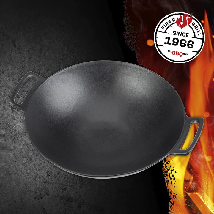 LANDMANN Grillwok | Hochwertiger Wok aus emailliertem Gusseisen (Ø 36 cm) | Optimale Hitzeverteilung