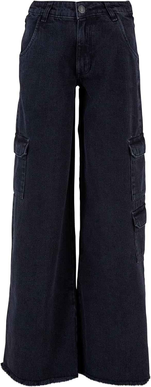 Urban Classics Damen Ladies Mid Waist Cargo Denim Pants 32 Black Charcoal Washed, 32 Black Charcoal