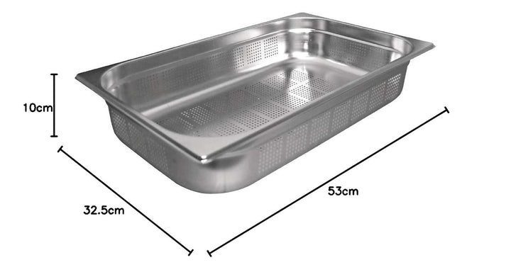 Vogue K841 Gastronomiebehälter aus Edelstahl, Gastronorm 1/1, 100 mm tief, perforiert, silber 100mm,